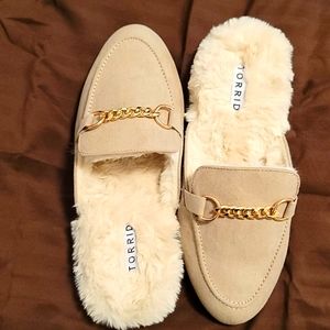 Torrid Dark Taupe Loafer Fur Mules